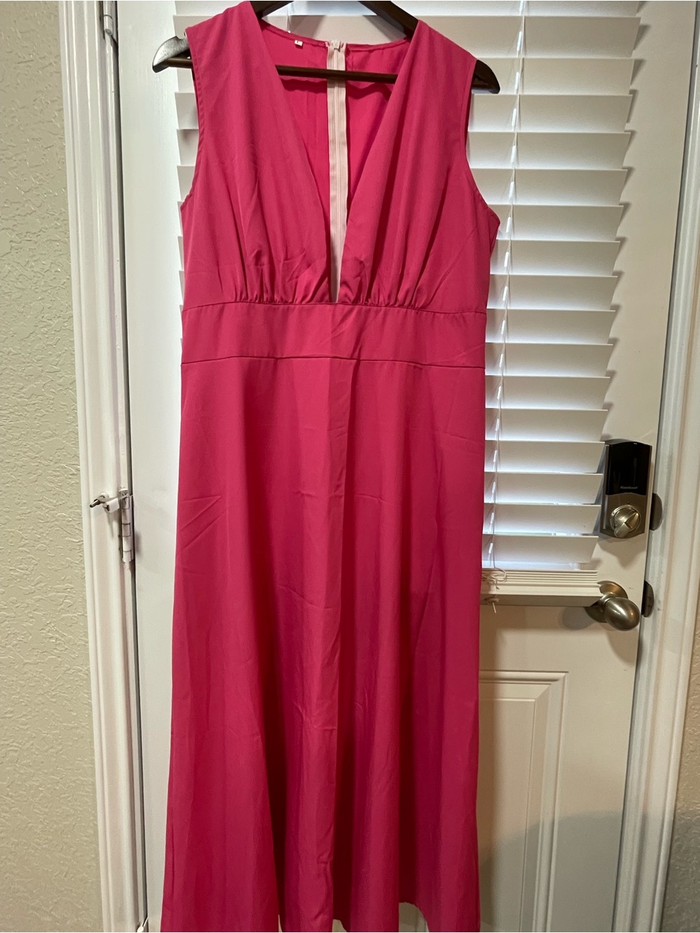 Sleeveless Hot Pink V-Neck Maxi Dress
